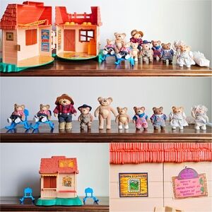 1986 Rare 10 Cabbage Patch Furskins Bears Lot, Panosh Moody Hollow House Playset